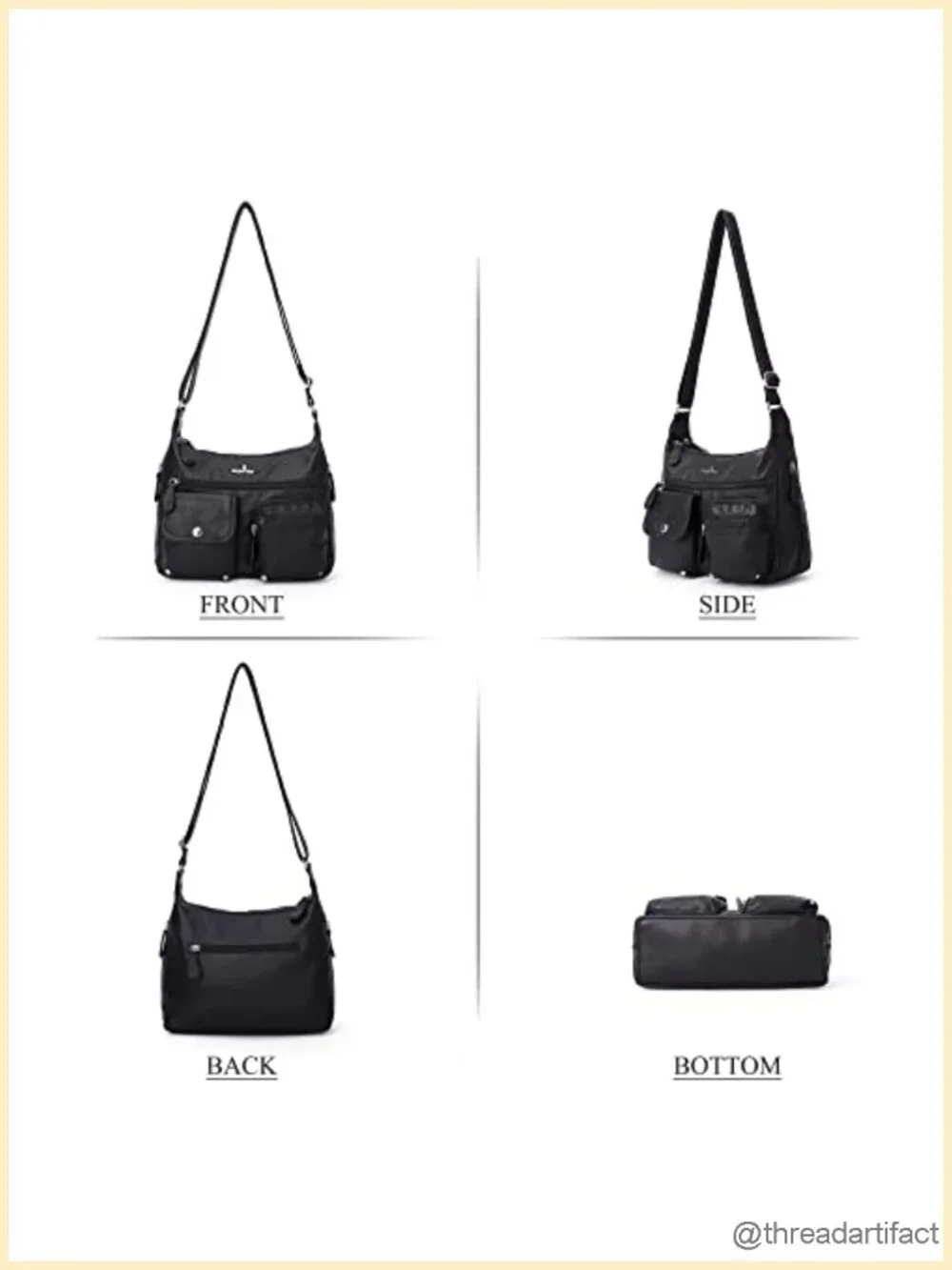 Washed Vegan PU Leather Crossbody Bag with Multiple Zipper Pockets